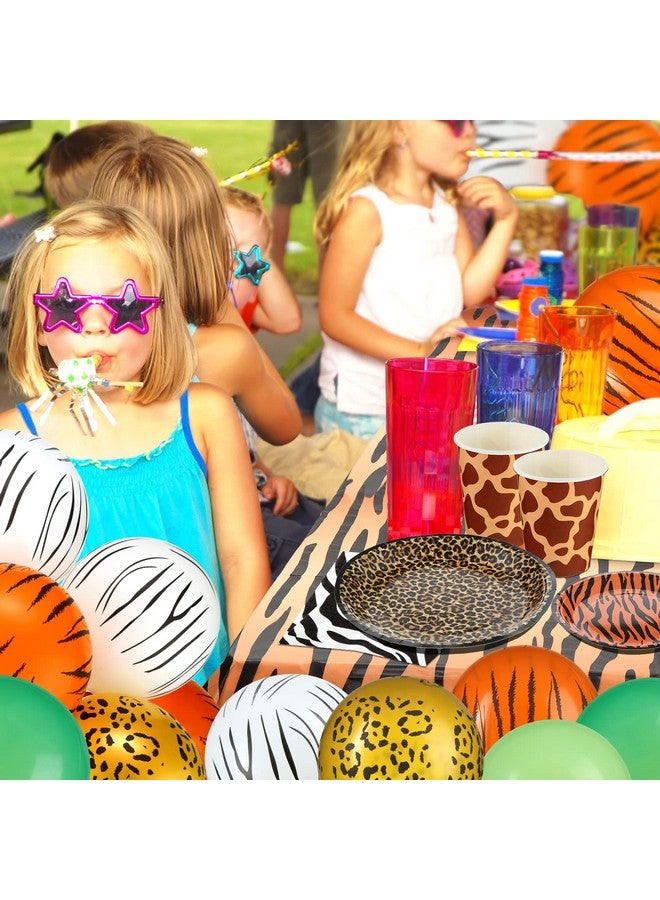 Jerify 169 Pieces Jungle Safari Zoo Animal Print Birthday Party Supplies Including Party Paper Plates Leopard Giraffe Cups Napkins Jungle Tablecloth Cheetah Table Cover Balloons Spoons Forks Party Decoration - Image 3