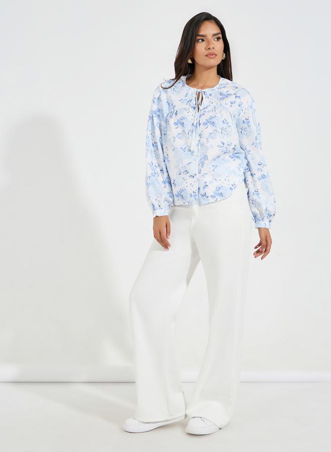 Styli Tie-Up Neck Floral Print Blouse - Image 2
