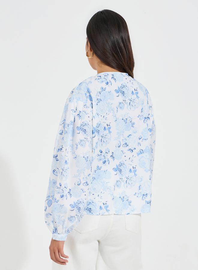 Styli Tie-Up Neck Floral Print Blouse - Image 4