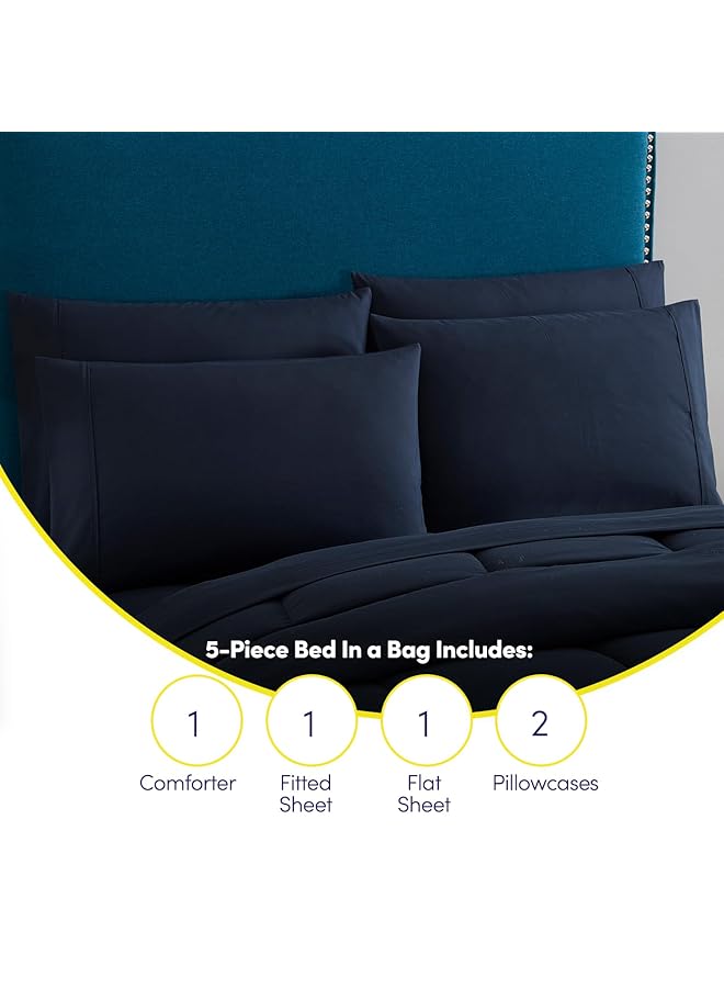 Sweet Home Collection 5 Piece Comforter Set Bag Solid Color All Season Soft Down Alternative Blanket And Luxurious Microfiber Bed Sheets Navy Twin  - Image 5