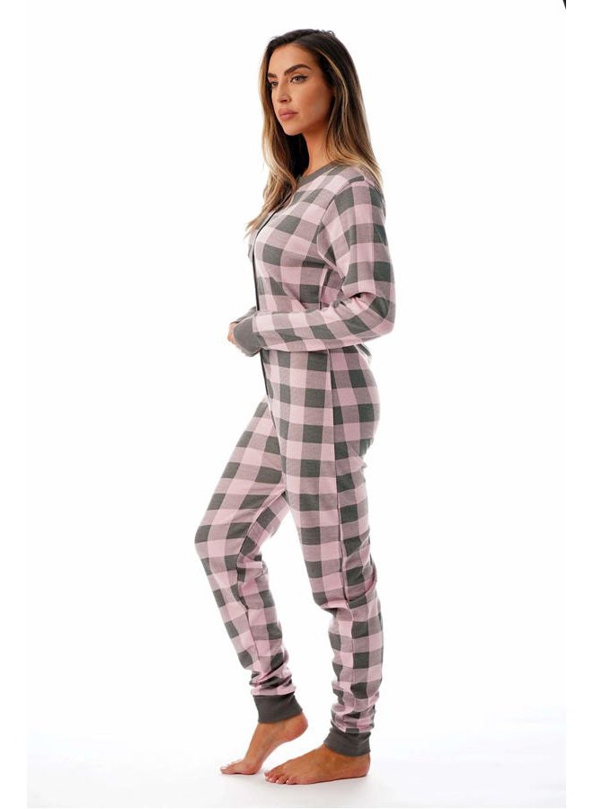 #followme Womens Henley Thermal Onesie Buffalo Plaid and Tie Dye, Pink / Charcoal, S - Image 2