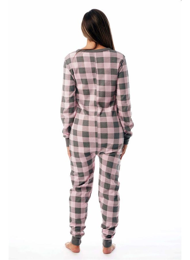 #followme Womens Henley Thermal Onesie Buffalo Plaid and Tie Dye, Pink / Charcoal, S - Image 3