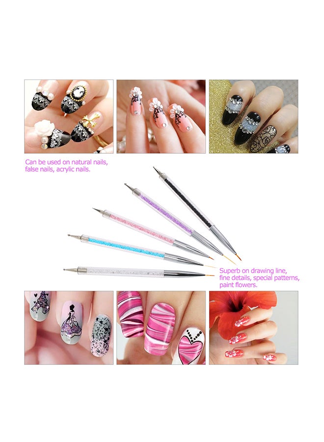 إسكدنيا مجموعة فرش فنية لتزيين الأظافر من 5 قطع فضي/ شفاف/ أرجواني - Image 3