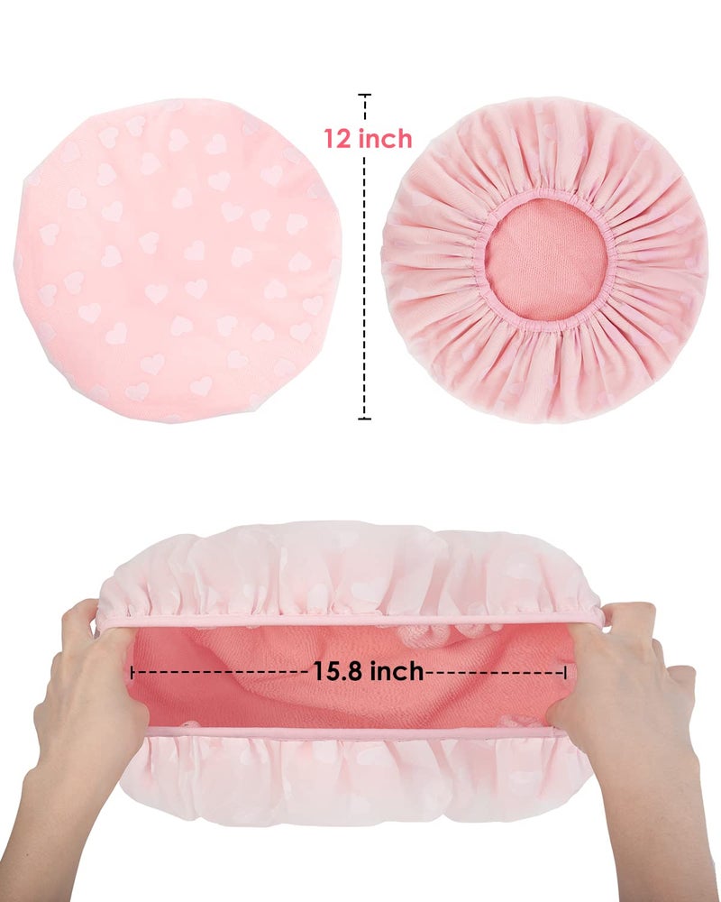 Auban Shower Cap, Shower Cap for Women Terry Cloth Lined EVA Exterior Reusable Double Layer Waterproof, Large Bath Hair Cap, Hotel Travel Essentials Accessories Cleaning Supplies(Pink) - Image 2