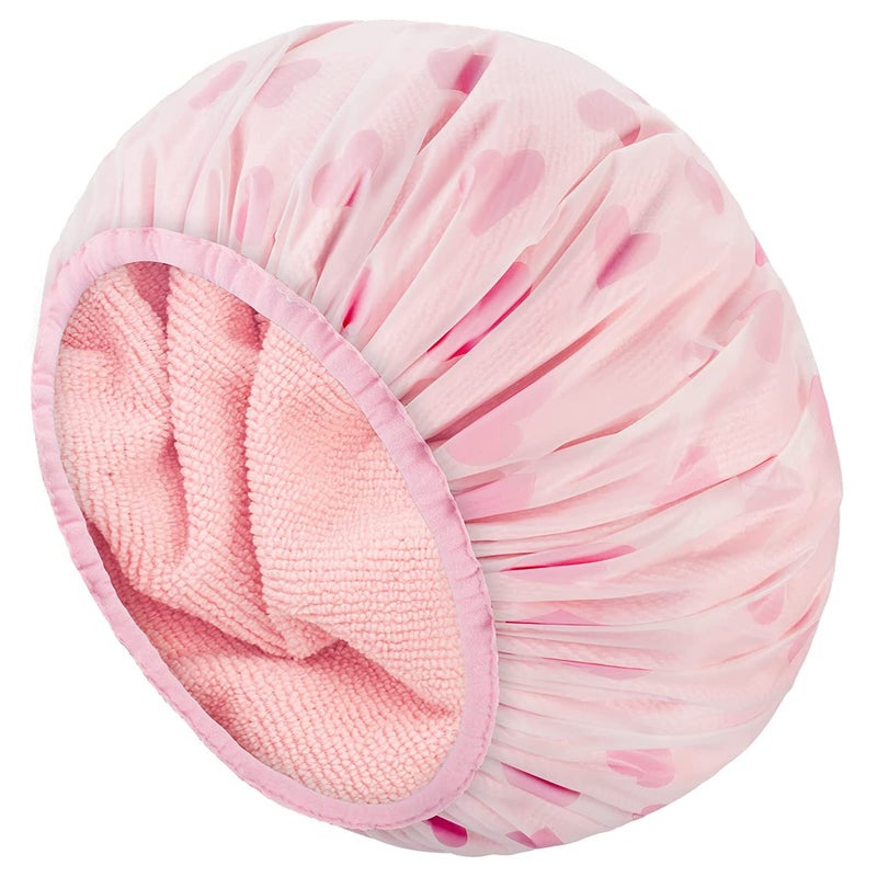 Auban Shower Cap, Shower Cap for Women Terry Cloth Lined EVA Exterior Reusable Double Layer Waterproof, Large Bath Hair Cap, Hotel Travel Essentials Accessories Cleaning Supplies(Pink) - Image 1