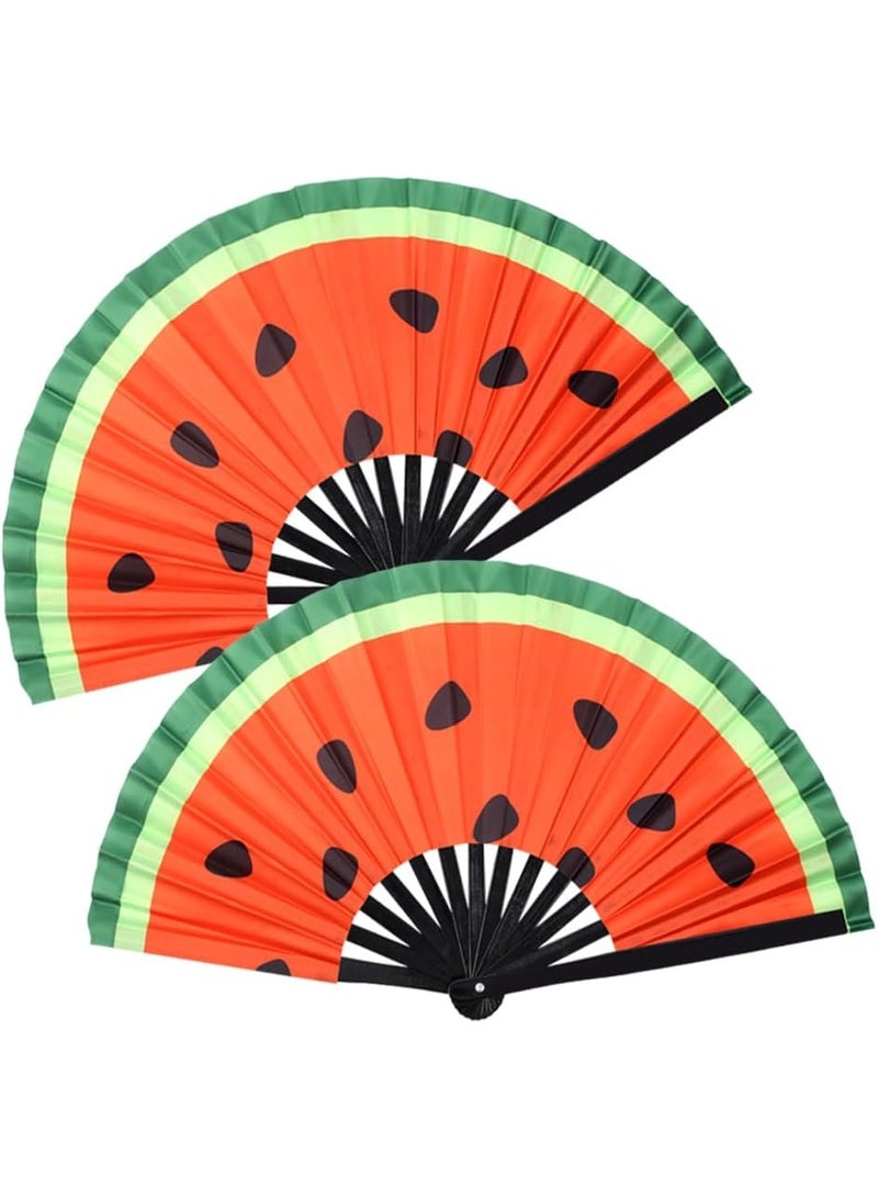 2 Watermelon Folding Hand Fan, 2pcs Folding Bamboo Hand Fans for Weddings, Party Favors, Performance, Dance, Home Decorations, Festivals, Gifts - Image 1
