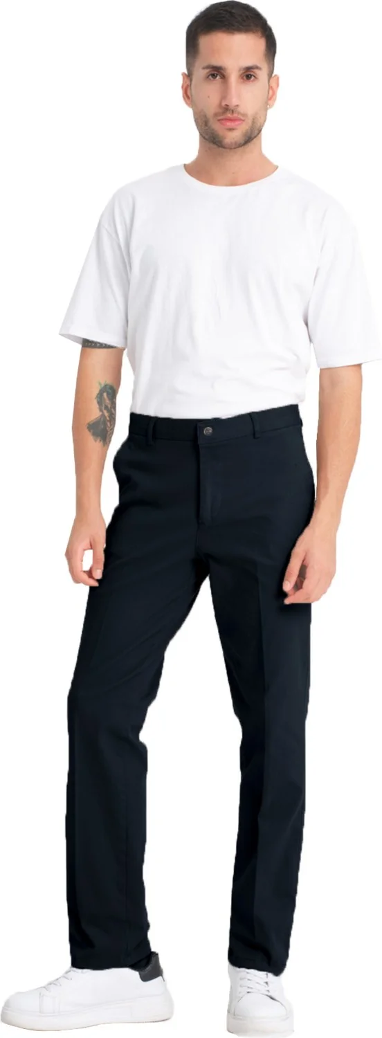 Men's Navy Blue Pocket Casual Chino Regular Cut Lycra Canvas Trousers