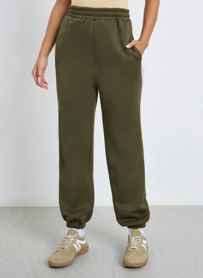 Styli Women Khaki Solid Cuffed Joggers