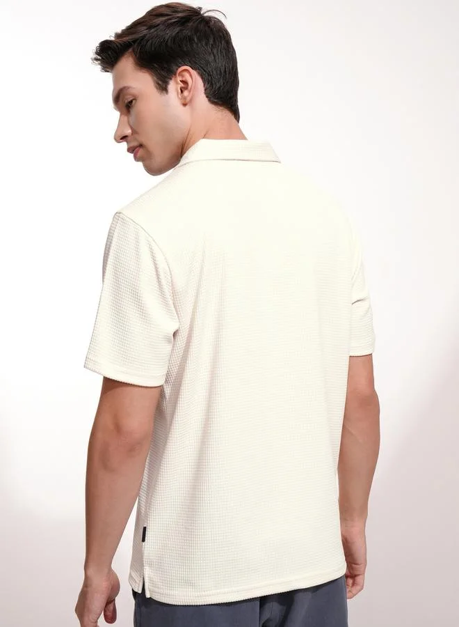 HIGHLANDER HIGHLANDER Textured Relaxed Fit Polo Neck T-Shirt