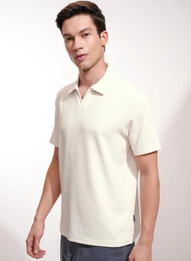 HIGHLANDER HIGHLANDER Textured Relaxed Fit Polo Neck T-Shirt