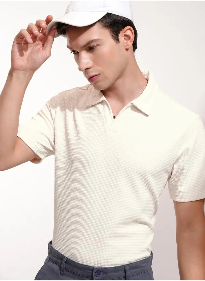 هاي لاندر Textured Relaxed Fit Polo Neck T-Shirt