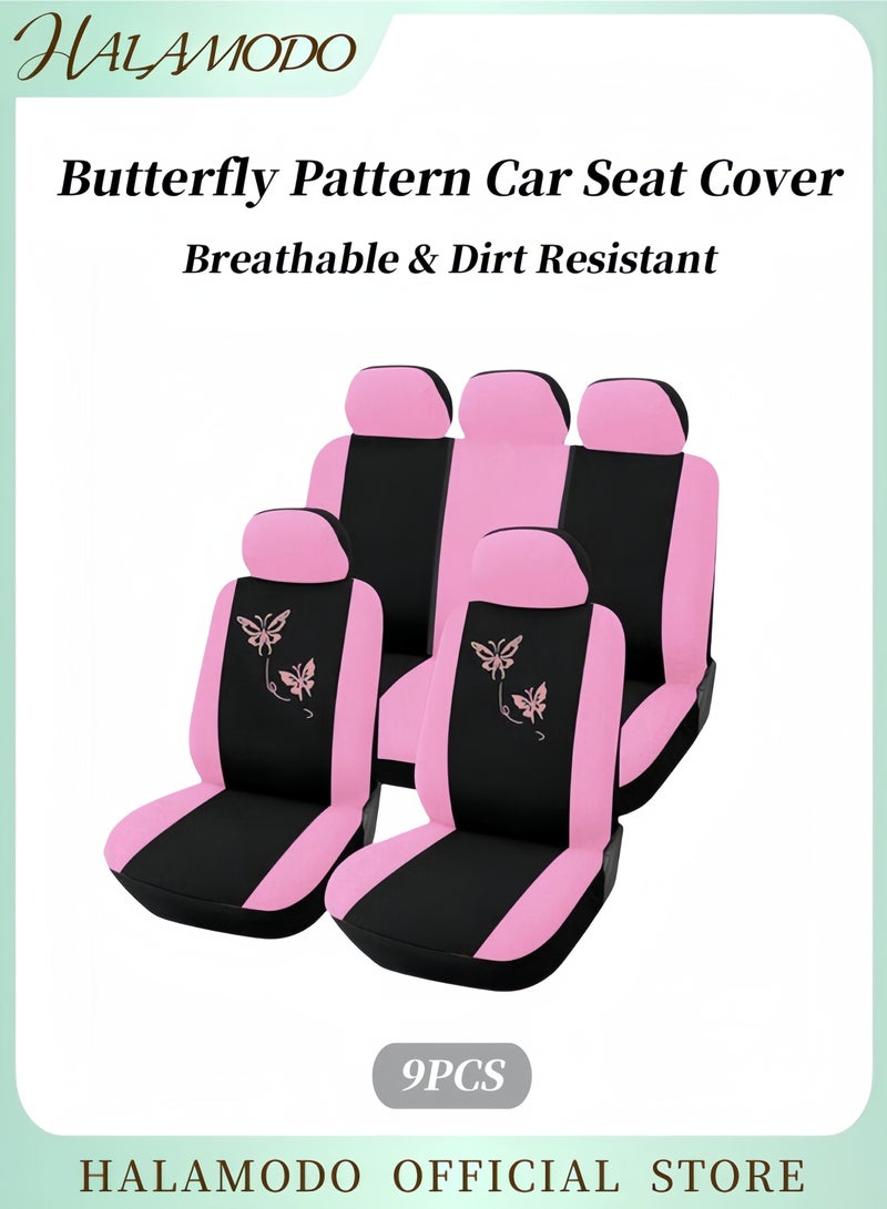 Halamodo 9PCS Car Seat Covers Universal Breathable Butterfly Embroidery Car Seat Cover Full Seat Protector Automotive Front & Rear Seat Covers Set Anti Dirty Seat Cover Car Interior Accessory for Cars & Trucks & SUVs - Image 1