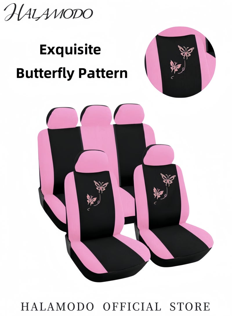 Halamodo 9PCS Car Seat Covers Universal Breathable Butterfly Embroidery Car Seat Cover Full Seat Protector Automotive Front & Rear Seat Covers Set Anti Dirty Seat Cover Car Interior Accessory for Cars & Trucks & SUVs - Image 3