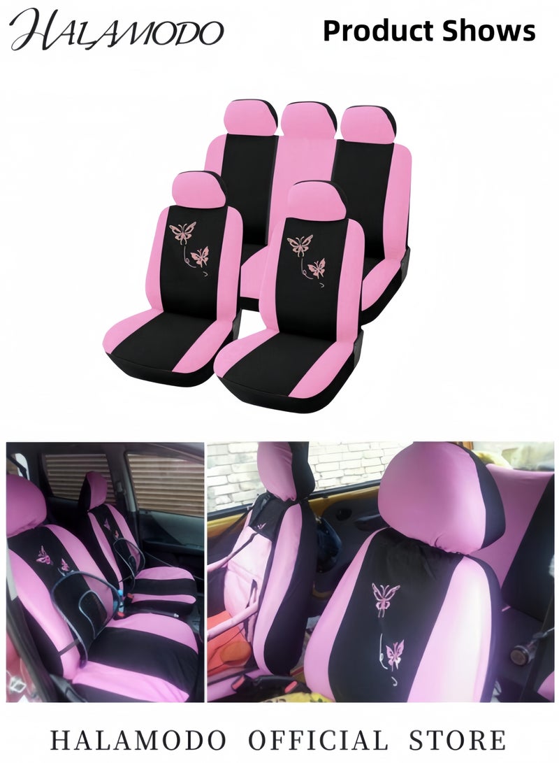Halamodo 9PCS Car Seat Covers Universal Breathable Butterfly Embroidery Car Seat Cover Full Seat Protector Automotive Front & Rear Seat Covers Set Anti Dirty Seat Cover Car Interior Accessory for Cars & Trucks & SUVs - Image 2