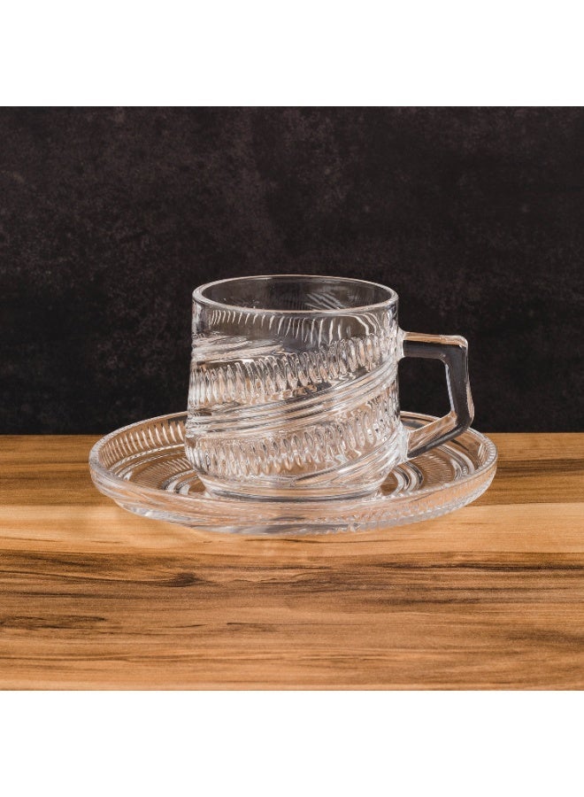 Set of clear glass tea cups with saucers consisting of 6 cups + 6 tea saucers - Image 1