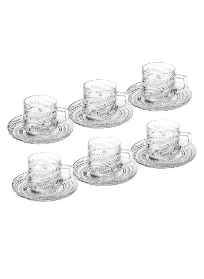 Set of clear glass tea cups with saucers consisting of 6 cups + 6 tea saucers - Image 3