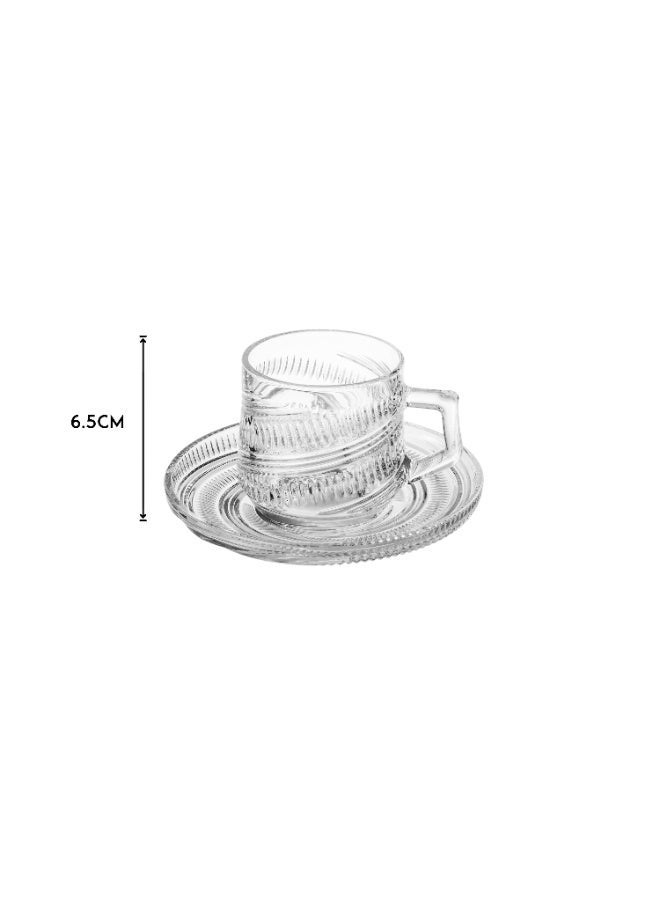 Set of clear glass tea cups with saucers consisting of 6 cups + 6 tea saucers - Image 4