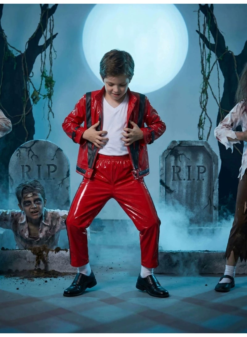 general Child Michael Jackson's pop singer costume, a red shiny jacket and pants ensemble, boy character costume - Image 2