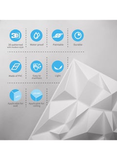 GUDOO 12 Pack 3D Wall Panels 3D Texture Wallpaper Panel Diamond Design Decorative Wall Covering 30x30cm White  - Image 4