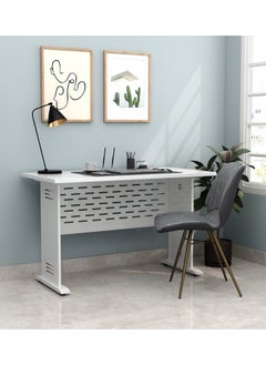 RIGID Steel Workstation Desk with Adjustable Height and Wooden Top White 75x120x60cm  - Image 1