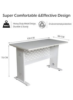 RIGID Steel Workstation Desk with Adjustable Height and Wooden Top White 75x120x60cm  - Image 2