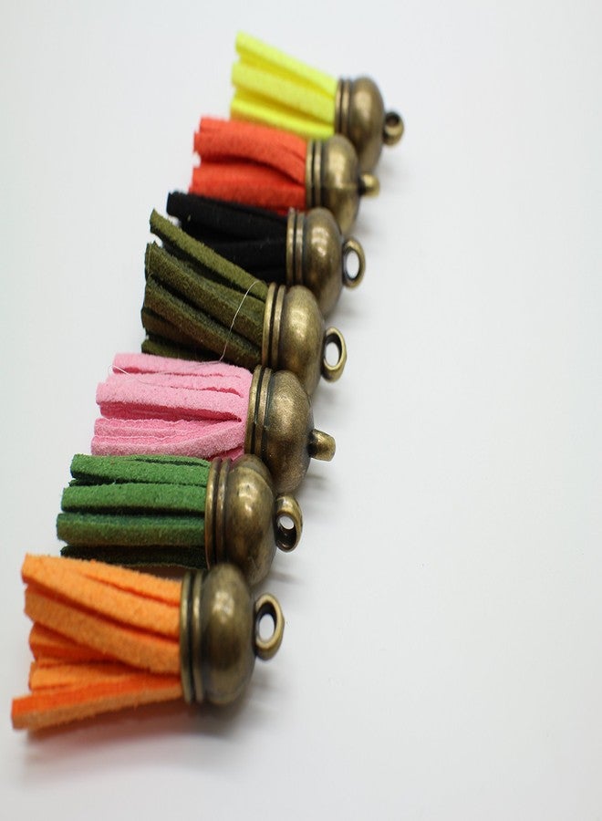 Pamir Tong 100pcs 38mm(1.5'') Multi-Colors Suede Leather Keychain Tassel Jewelry Making Pendants with Plastic Caps for Cell Phone/Earring/Bag/Key Chain Accessory/DIY Charms - Image 2