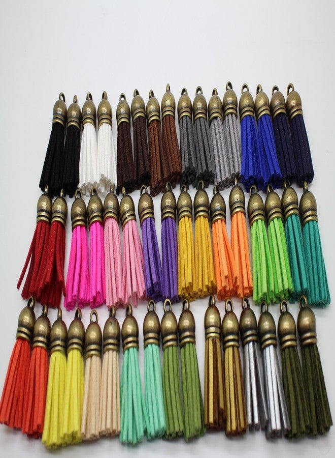 Pamir Tong 100pcs 38mm(1.5'') Multi-Colors Suede Leather Keychain Tassel Jewelry Making Pendants with Plastic Caps for Cell Phone/Earring/Bag/Key Chain Accessory/DIY Charms - Image 3