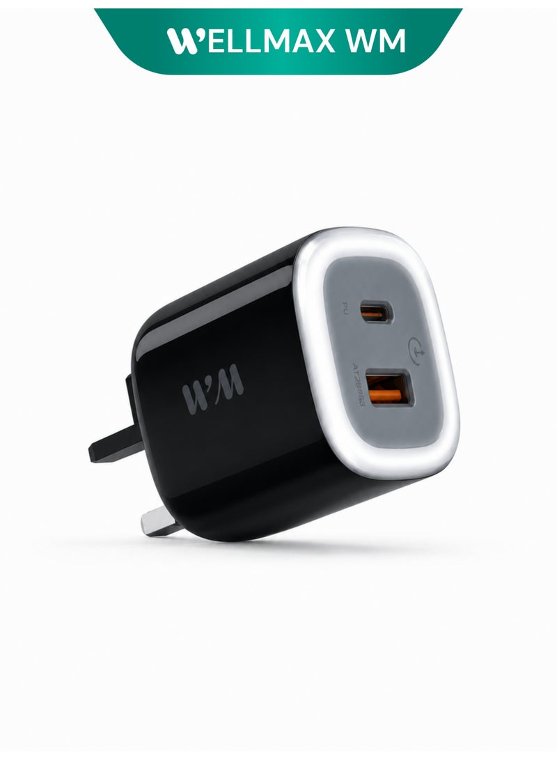 WELLMAX WM WELLMAX HC625 48W Dual USB C Super Fast Charger Block, PD Power Adapter for iPhone 17/16/15 Pro Max, iPad, Samsung Galaxy S25/S24, Type C Wall Plug, Black - Image 1