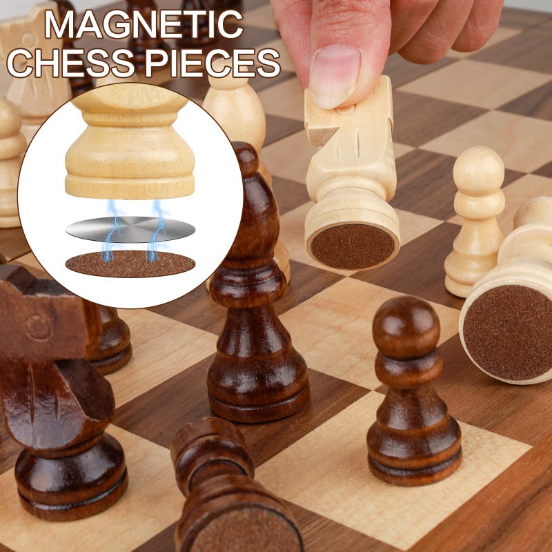 RERIVER 15 Inch Magnetic Wooden Chess Game Set Classic Folding Board Games with Felted Game Board Interior for Storage 2 Extra Queens Pieces Storage Slots - Image 5