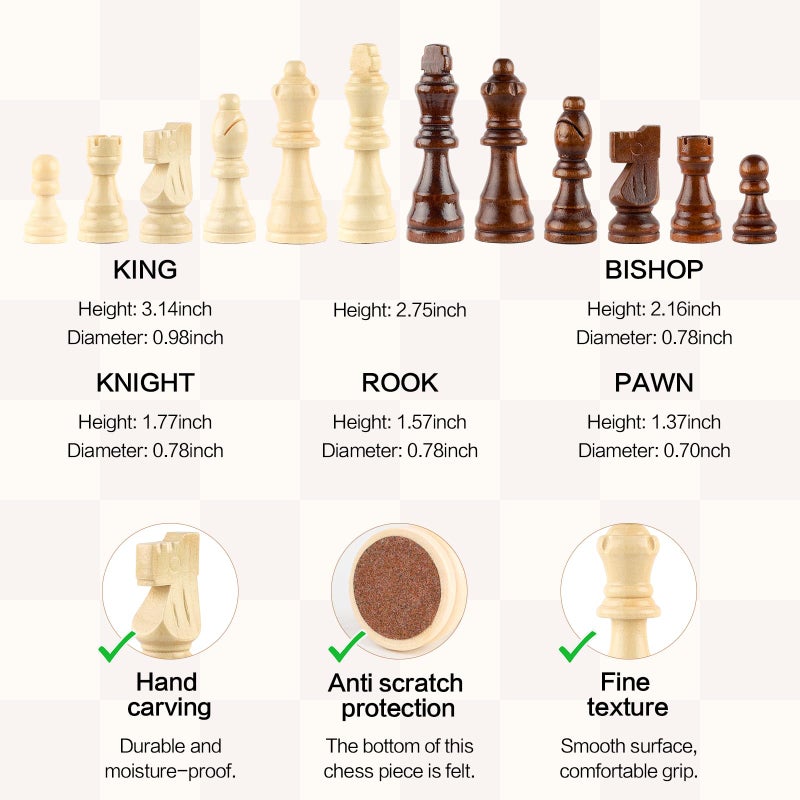 RERIVER 15 Inch Magnetic Wooden Chess Game Set Classic Folding Board Games with Felted Game Board Interior for Storage 2 Extra Queens Pieces Storage Slots - Image 3