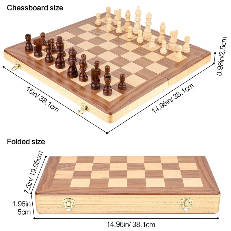 RERIVER 15 Inch Magnetic Wooden Chess Game Set Classic Folding Board Games with Felted Game Board Interior for Storage 2 Extra Queens Pieces Storage Slots - Image 2