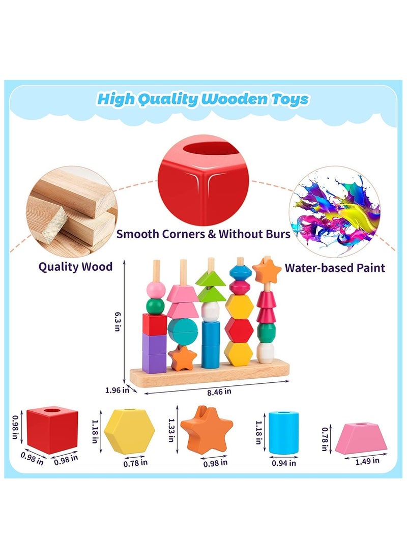 Beauenty Wooden Beads Sequencing Toy Set, Lacing Beads  Matching Shape,Montessori Toys for 2 3 4 5 Year Old STEM Preschool Education Toys Gifts for Kids Boy Girl  - Image 4