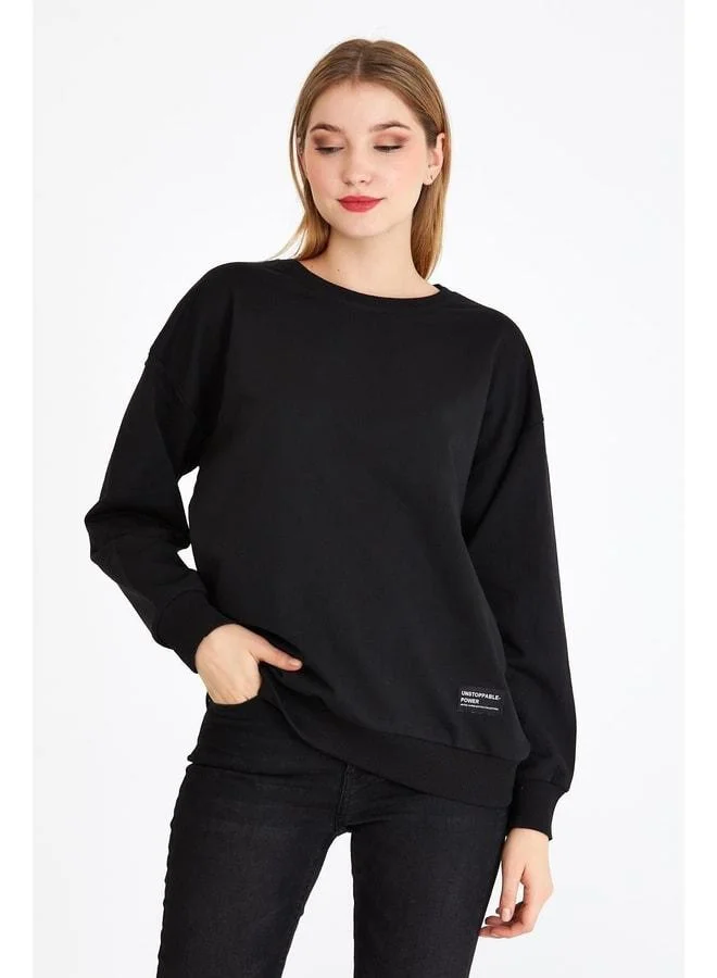 Mmetalic Women’s Black Basic Crew Neck Sweatshirt