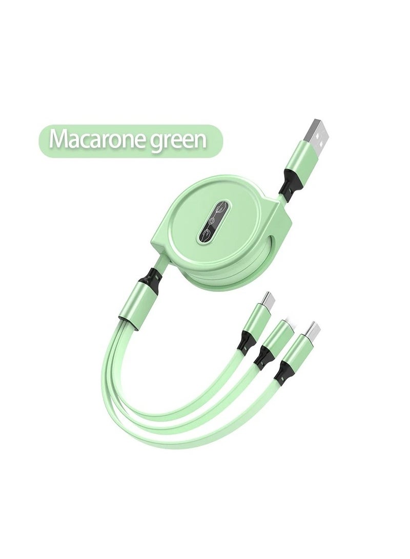 AROAQ 3-in-1 Double-pull Charging Cable, Retractable USB Charging Cable, Fast Charging USB-a To Type-c/micro-USB/lightning, Compatible With Iphone Ipad Samsung Huawei Xiaomi Oppo. (Green) - Image 1