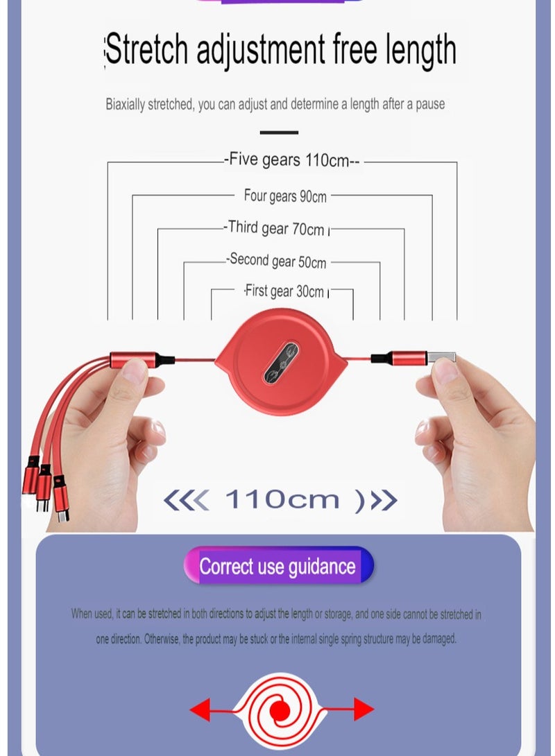 AROAQ 3-in-1 Double-pull Charging Cable, Retractable USB Charging Cable, Fast Charging USB-a To Type-c/micro-USB/lightning, Compatible With Iphone Ipad Samsung Huawei Xiaomi Oppo. (Green) - Image 3