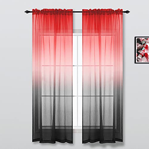 KOUFALL Red Curtains for Kids Bedroom 2 PanelsSheer Gamer Curtains for Boys Room63 Inch Length