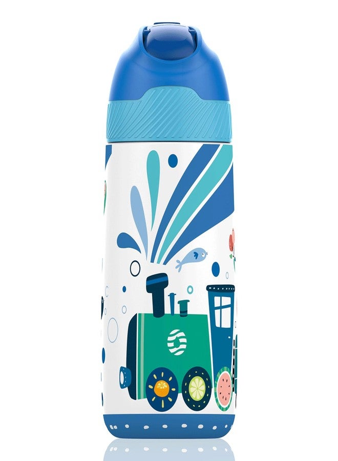 Fjbottle 12OZ Kids Insulated Stainless Steel Water Bottle with Straw, Leakproof Small Lightweight Water Jugs, train - Image 1