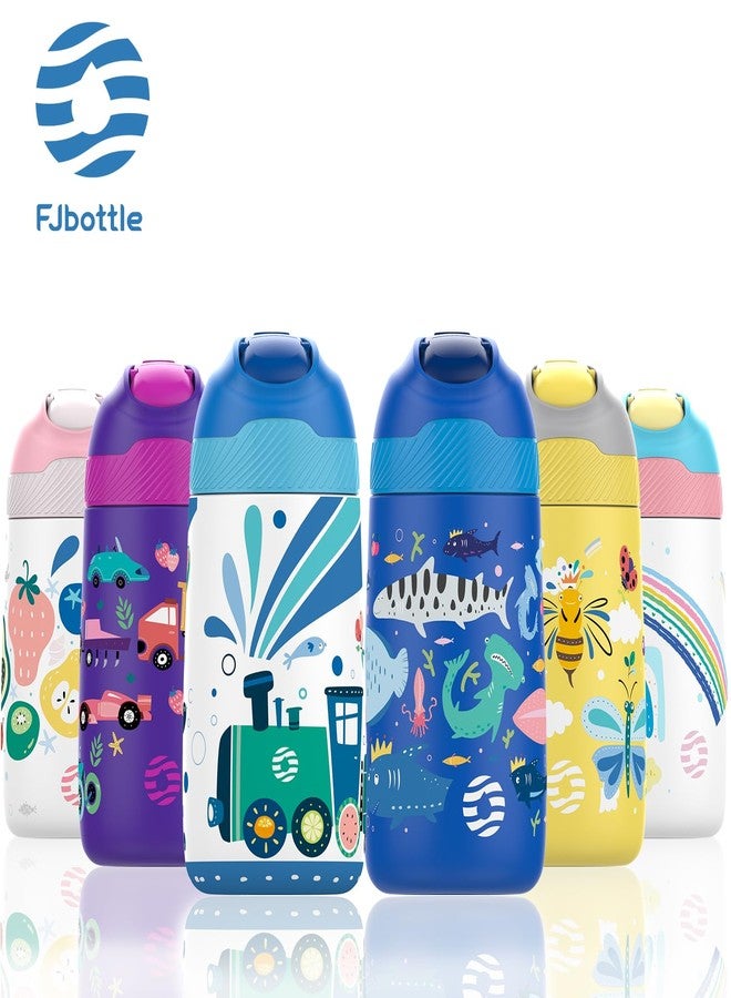 Fjbottle 12OZ Kids Insulated Stainless Steel Water Bottle with Straw, Leakproof Small Lightweight Water Jugs, train - Image 2