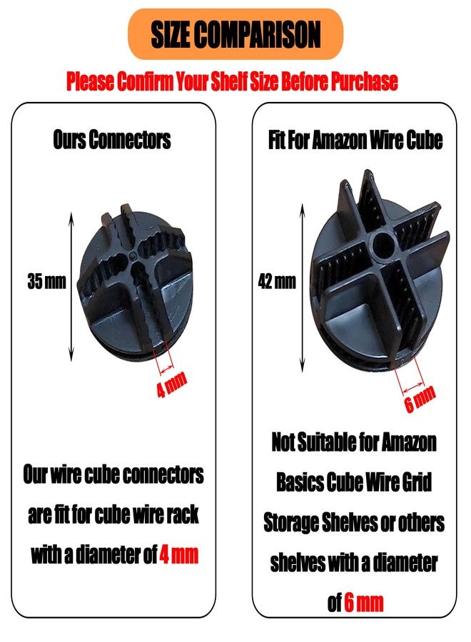 HOWDIA 3.6 cm / 1.417″ ABS Plastic Wire Cube Connectors (50 Pack) - Quick Snap-On Fit | Suitable for 4 mm Wire Grids, Small Animal Playpen & Mesh Storage | Black - Image 3