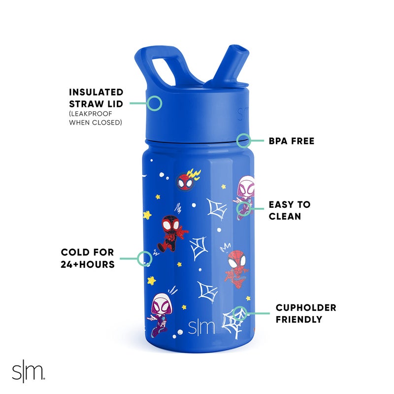 Simple Modern Spiderman Kids Water Bottle with Straw Lid | Marvel Insulated Stainless Steel Reusable Tumbler Gifts for School, Toddlers, Boys | Summit Collection | 14oz, Spidey & Friends - Image 5