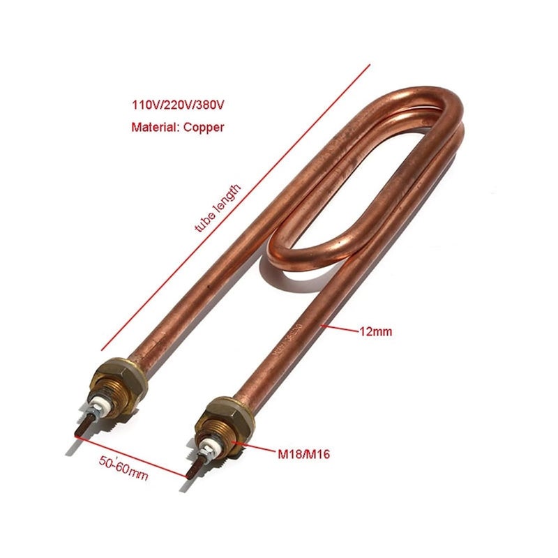 110V/220V/380V Hot Water Heating Element Tube 2KW 3KW 6KW Copper Boiler Heated Equipment M16 M18 Thread 250/290/340MM - Image 2