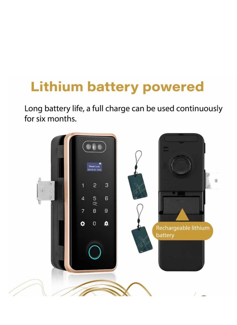 Elite - ELITE GL- PLUS Fingerprint Glass Door Lock 6 Ways to Unlock Intelligent Audio Navigation Remote Control Anti-peep Anti-decode Touchscreen, 3 D Face Recognition, Charging port, Lithium Battery - Image 1