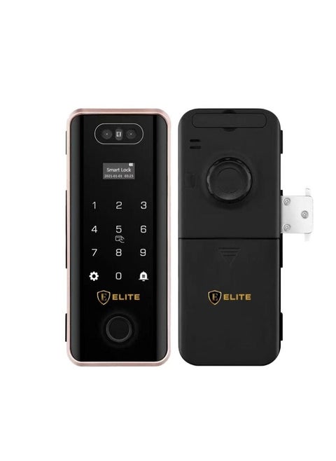 ELITE GL- PLUS Fingerprint Glass Door Lock 6 Ways to Unlock Intelligent Audio Navigation Remote Control Anti-peep Anti-decode Touchscreen, 3 D Face Recognition, Charging port, Lithium Battery