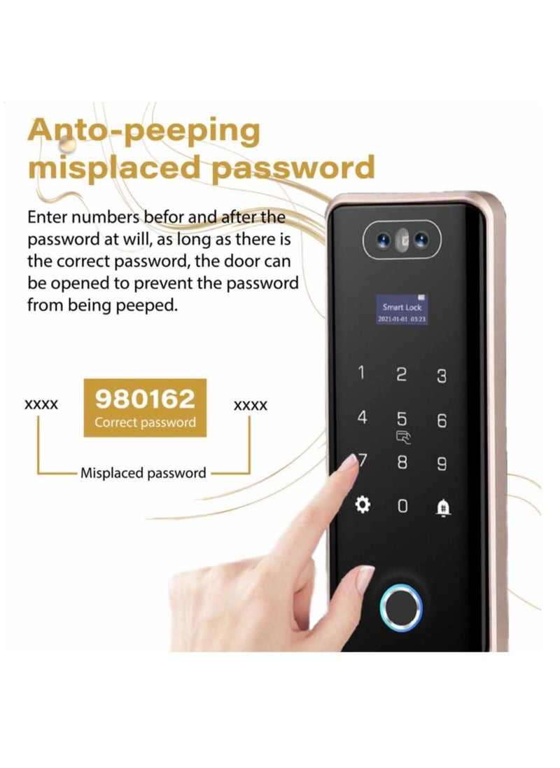 Elite - ELITE GL- PLUS Fingerprint Glass Door Lock 6 Ways to Unlock Intelligent Audio Navigation Remote Control Anti-peep Anti-decode Touchscreen, 3 D Face Recognition, Charging port, Lithium Battery - Image 1