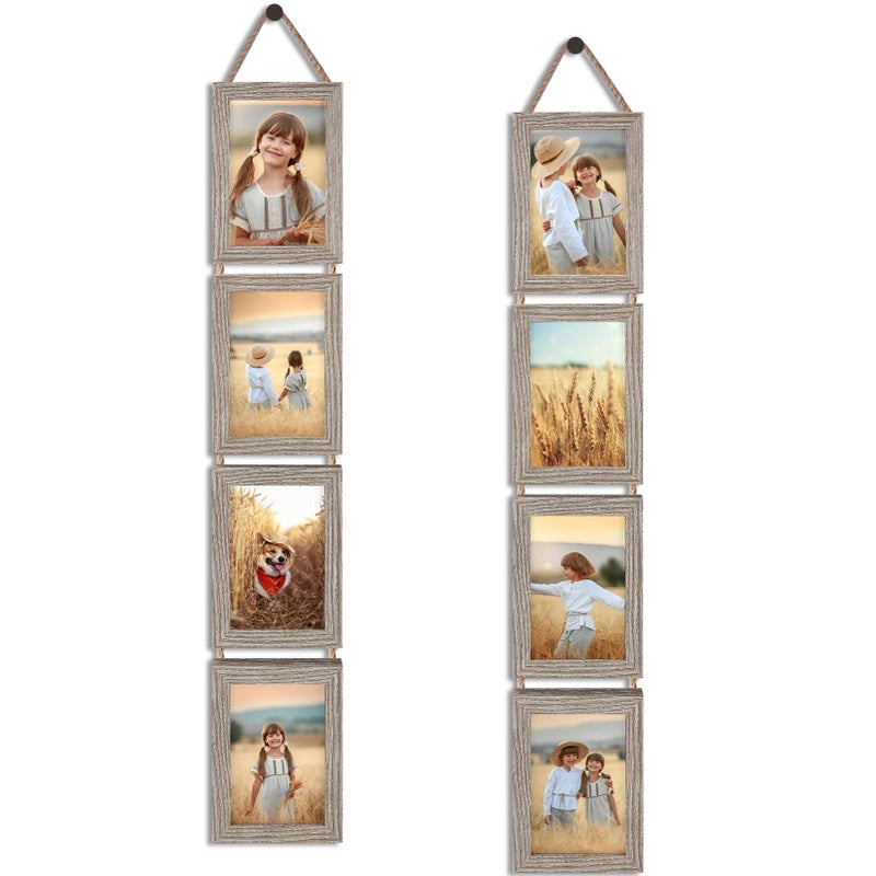 QUTREY 4x6 Hanging Picture Frames Collage Set of 2, 4 Openings 4 x 6 Photo Frames for Vertical 4 by 6 inch Pictures for Wall Decor, Rustic - Image 1
