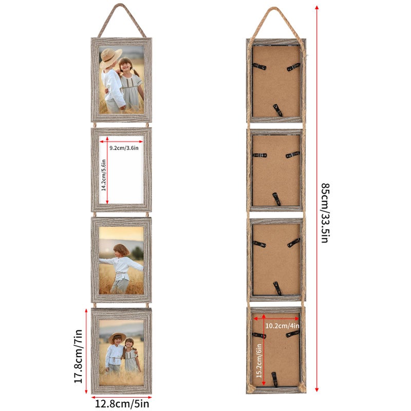 QUTREY 4x6 Hanging Picture Frames Collage Set of 2, 4 Openings 4 x 6 Photo Frames for Vertical 4 by 6 inch Pictures for Wall Decor, Rustic - Image 2