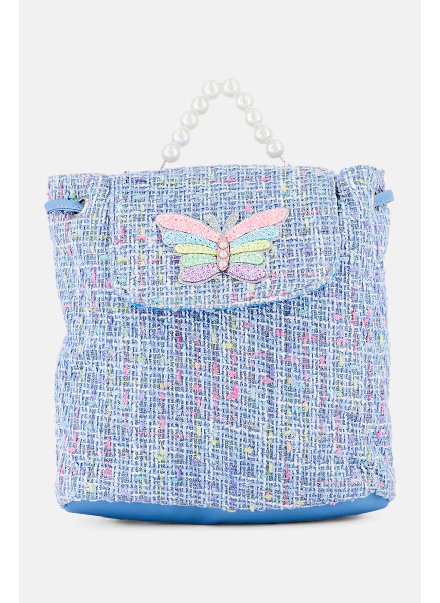 OMG Accessories Kids Girl Butterfly Tweed Mini Backpack 25 H x 22 L x 8 W cm, Light Blue Combo  - Image 1
