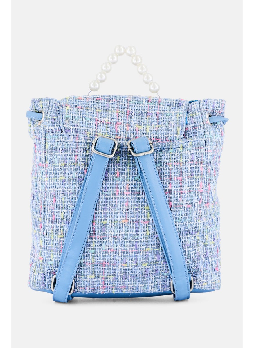 OMG Accessories Kids Girl Butterfly Tweed Mini Backpack 25 H x 22 L x 8 W cm, Light Blue Combo  - Image 2