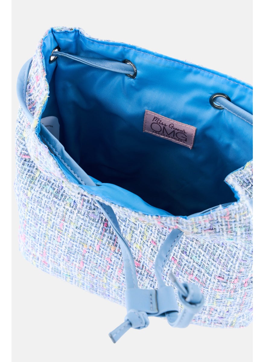 OMG Accessories Kids Girl Butterfly Tweed Mini Backpack 25 H x 22 L x 8 W cm, Light Blue Combo  - Image 3