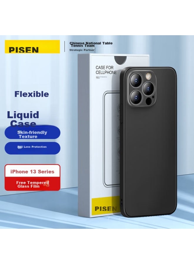 Pisen Iphone 13 Pro Case, Flexible Liquid Silicone Protective Cover, Full Protection Shockproof, Ultra-thin Soft Case With Straight Edges, Black - Image 1